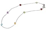 14 Karat White Gold Cable Chain, 10 Anklet Bracelet, Set with Multi-Color Semi-Precious Stones.