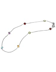14 Karat White Gold Cable Chain, 10" Anklet Bracelet, Set with Multi-Color Semi-Precious Stones.