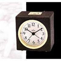 Bulova Lockport Alarm Clock - Faux Leather Case - Antique Gold-Tone Accents