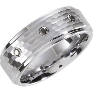 Genuine IceCarats Designer Jewelry Gift White Tungsten NA Wedding Band Ring Ring. 10.00 Ridged Band W/.09Cttw Blk Diam In White TungstennA Size 10