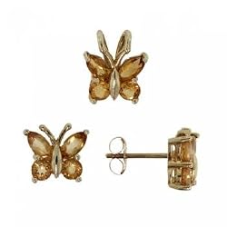 Citrine Pendant & Stud Earring Set in 10K Yellow Gold
