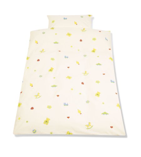 Pinolino 630345-6 - Bett- und Kopfkissenbezug f&uuml;r Kinderbetten, Pinos Spielwelt vanille