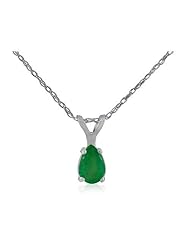 1/2ct Pear Emerald Pendant in 14k White Gold, With Free 18" Necklace