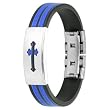 Spikes 316L Stainless Steel Medieval Cross ID Plate 2-Tone Maze Rubber Bracelet