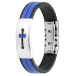 Spikes 316L Stainless Steel Medieval Cross ID Plate 2-Tone Maze Rubber Bracelet