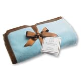 Cashmere Blanket in Pastel Blue with Mocha Trim
