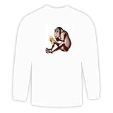 Long Sleeve T-shirt with wild, primate, eating, chimpanzee, animal, banana Large White