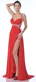 Zeilei 7541 Red Chiffon High Slit Pageant Prom Party Dress