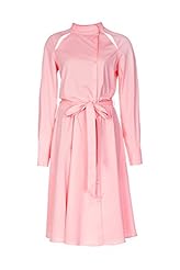 Spring Summer Polyester/Spandex Mandarin Collar Belted  Dress