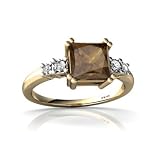 14K Yellow Gold Square Genuine Smoky Quartz Art Deco Ring Size 8