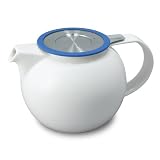 Forlife WhiteLeaf Porcelain Teapot with Basket Infuser and Lid 38 oz./1124 ml Marine