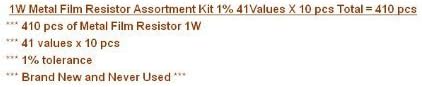 41 values each 10pcs 1W Metal Film Resistor Assorted Kit DIP through hole