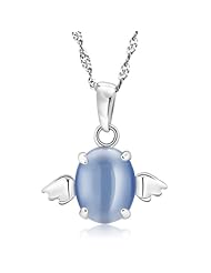 Honeystore Girls Synthetic Opal 925 Sterling Silver Nickel Free Necklace Color Blue White