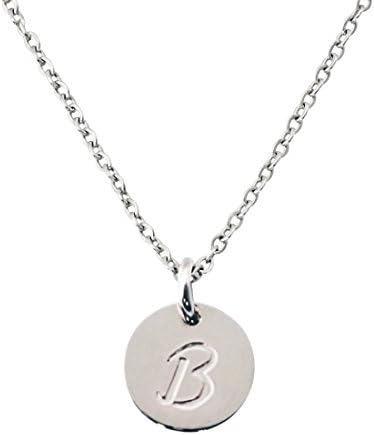 Silver Tone Stainless Steel Initial Neckalce Alphabet Disc Pendant Necklace for Womens Personalized charm Necklace A-Z Letters (B Silver)
