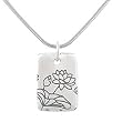 Rectangular Lotus Flower Pendant in Sterling Silver on a 16" Rhodium Snake Chain, #8000