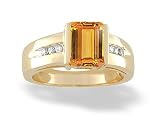 14K Yellow Gold Genuine Emerald-cut Citrine and Diamond Ring