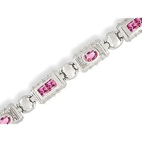 14K White Gold Genuine Square Pink Tourmaline Bracelet by Pink-Tourmaline Bracelets