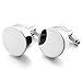 Men's Rhodium Plated Cufflinks Silver Round Shirt Wedding (with Gift Bag)