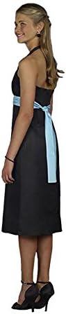 Forever Yours 79104 V-Neck Halter Empire Waist Short Satin Cocktail Dress (6, Black/Aqua)