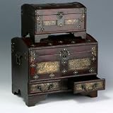 Set of Two Antique Handmade Wooden Chests with Drawers