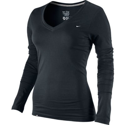 NIKE Damen Langarm T-Shirt Solid AD Swoosh V Neck, black/white, XL, 411757 Preisvergleich