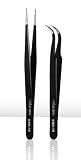 Alluring Eyelash Extension 1-set of ESD Black Straight & Curved Tweezers