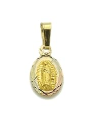14K Gold Reversible Our Lady Of Guadalupe & Bautizo Three Tone Gold Pendant 0.7 Inch Long