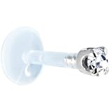 16 Gauge 5/16 Solid 14KT White Gold 1.5mm Genuine Diamond Bioplast Push in Monroe