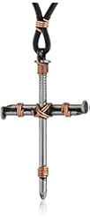 Bob Siemon Nail and Copper Wire Cross Pendant on Leather Cord, 30"