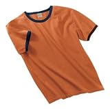 NEW District Threads - Pigment-Dyed Ringer Tee Burnt Orng/Nvy-S