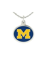 Michigan UofM Wolverines Charm Pendant. Solid Sterling Silver with Enamel
