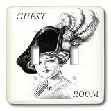 Florene Vintage - Black and White Lady In Hat 4 Guest Room - Light Switch Covers - double toggle switch