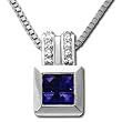 14Kt White Gold Table Cut Sapphire and Diamond Pendant Necklace