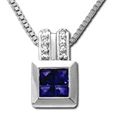 0.46 Ct.T.W. Princess Cut Sapphire, Round Diamonds, 14Kt. White Gold. Sapphire & Diamond Pendant