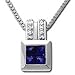 0.46 Ct.T.W. Princess Cut Sapphire, Round Diamonds, 14Kt. White Gold. Sapphire & Diamond Pendant