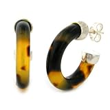 Sterling Silver Small Tortoise Shel Hoop Earrings