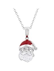 Alexander James White Gold Rhodium Bonded Holiday Enamel Santa Claus Pendant in Silvertone Chain Included