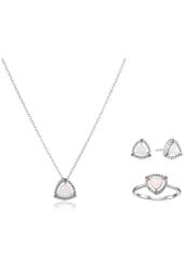 Sterling Silver Trillion Shape Created Opal With Round Pink Sapphire 3 Piece Jewelry Set,18"