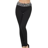 Sakkas Leopard Print Foldover Waist Cotton Lycra Blend Yoga Fitness Leggings - Made in USA