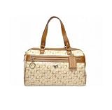 Authentic Coach Chelsea Bias PVC Zippered Signature Satchel Bag 17154 Khaki/Toffee