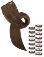 Haarverl&auml;ngerungsset mit 15 Clips f&uuml;r selbstgemachte Extensions - Echthaar - 45 cm - Hellb Preisvergleich