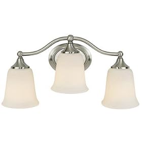 Murray Feiss VS10503-BS Three-Light Claridge Collection Vanity Strip, Brushed Steel with White Opal Acid Etch Glass Shades