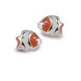 14k White Gold Orange And White Epoxy Clown Fish Stud Earrings - B00026QY48