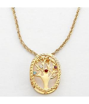 Personalized Family Tree Birthstone Pendant - 14K Gold Plate