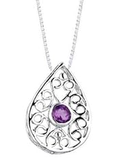 Rhodium Plated 925 Sterling Silver Fillagree Amethyst Tear Drop Shape Pendant Necklace Including 925 Sterling Silver Box Chain 18 Inch