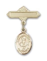 Gold Filled Baby Badge with St. Alexander Sauli Charm and Polished Badge Pin