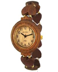 Tense Wood Watch Ladies Solid Wood Heart Band Stretch Hypo-Allergenic Watch L7007S