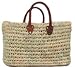 Hand Woven Large Moroccan Straw Bag w/ Brown Leather Handles 19"Lx8"Wx13"H
