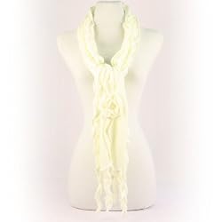 Winter Ruffle Layer Fringe 3D Flower Long Soft Stretch Knit Ski Scarf Wrap Ivory