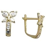 14K Yellow Gold Butterfly April Birthstone Leverback Earrings